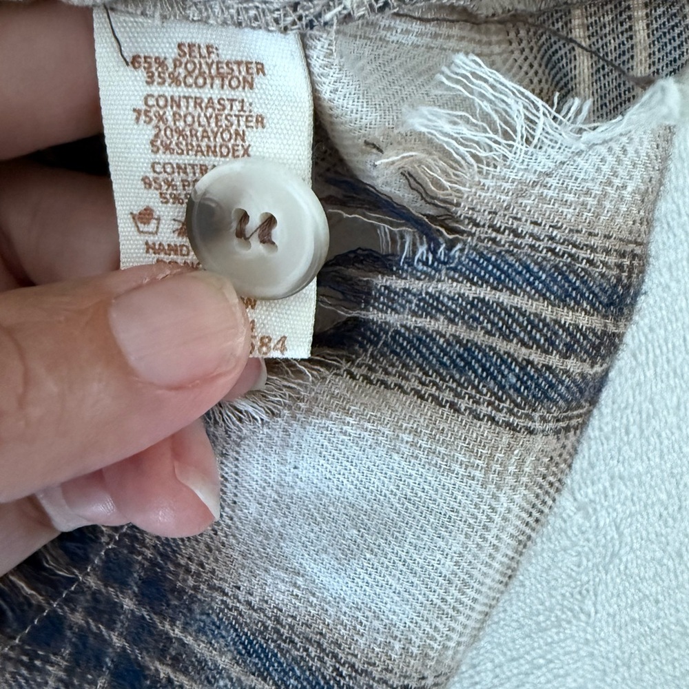 Hem & Thread Brown Cream Plaid Button Shirt Fringed Hem Size Large E68 - Picture 3 of 5